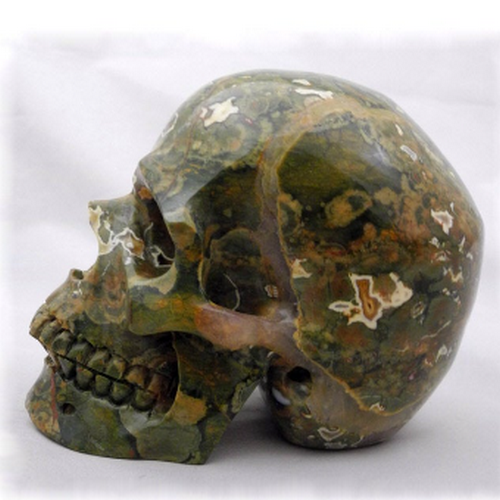 Raven's Carved Premium Style Rainforest Jasper Crystal Skull