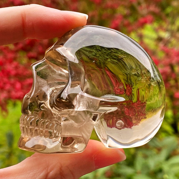 Ultra Clear Natural Lite Smokey Clear Citrine Quartz Crystal Skull