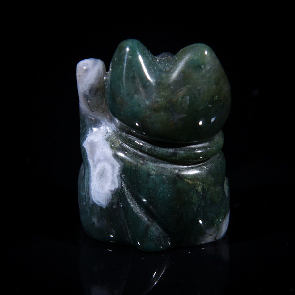 Moss Agate Lucky Cat Maneki Neko Crystal Carving