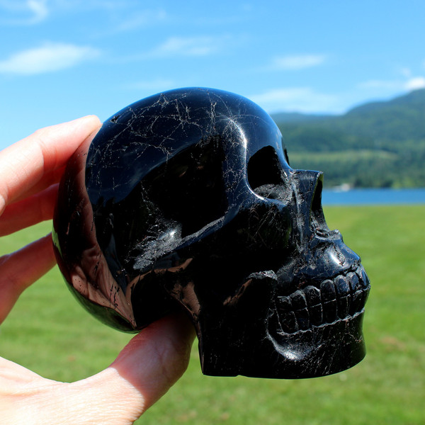 Black Tourmaline Crystal Skull 4.3"