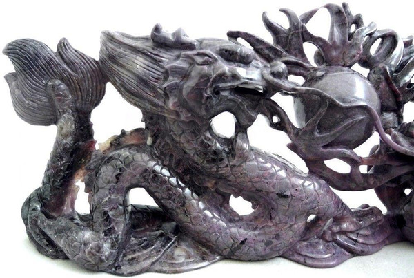 Hand Carved Purple Sugilite Double Dragon Carving