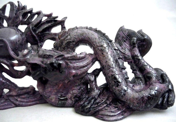 Hand Carved Purple Sugilite Double Dragon Carving