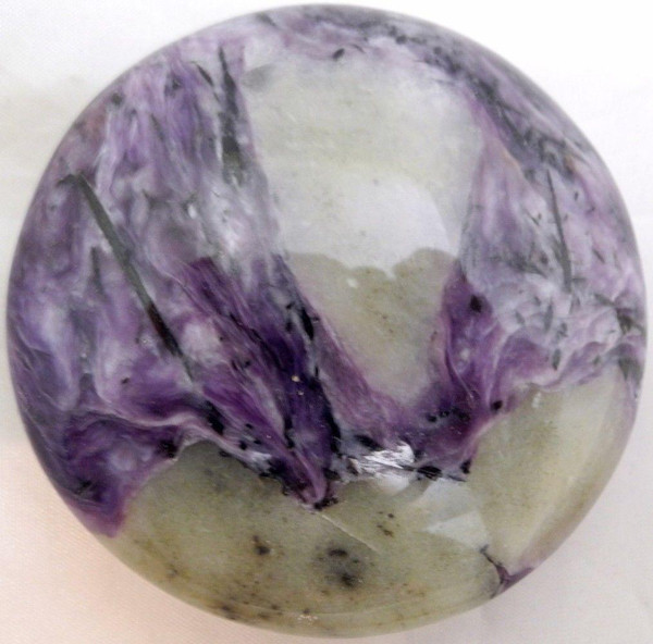 Raven's Carved Charoite Puffed Disk