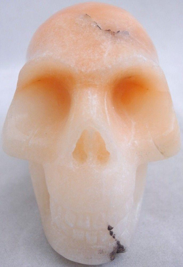 Raven's Carved Tangerine Orange Alabaster Crystal Skull