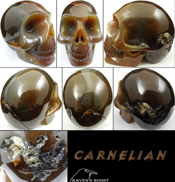 Raven's Carved  Carnelian Classic Style Crystal Skull