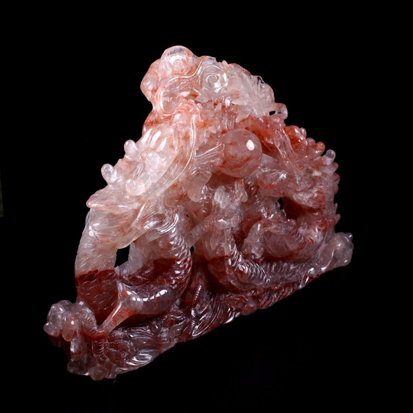 Red Fire Harlequin Quartz Double Dragon Carving