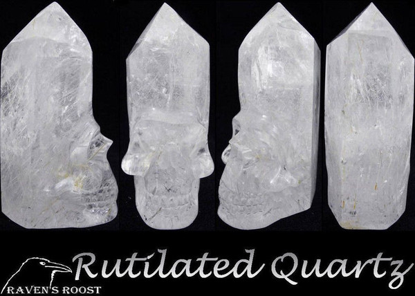 Raven's Carved Rutilated Quartz Crystal Skull Generator