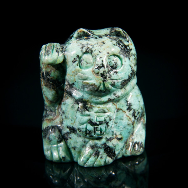 Turquoise Lucky Cat Carving Maneki Neko