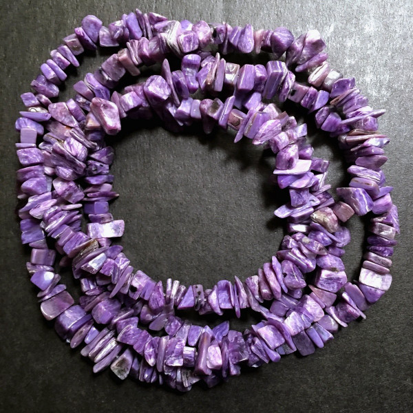 Purple Charoite Gemstone Chip Bead Necklace 34"