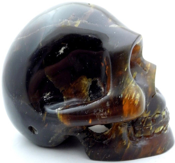 Raven's Carved Classic Style Amber Crystal Skull