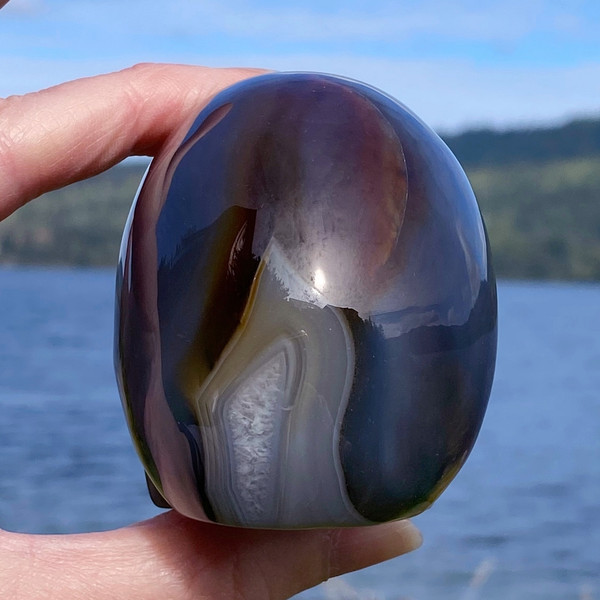 Raven's Carved Natural Blue Brazilian Carnelian Agate Crystal Skull