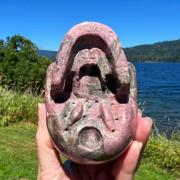 Raven's Carved "Classic" Style Rhodonite Crystal Skull