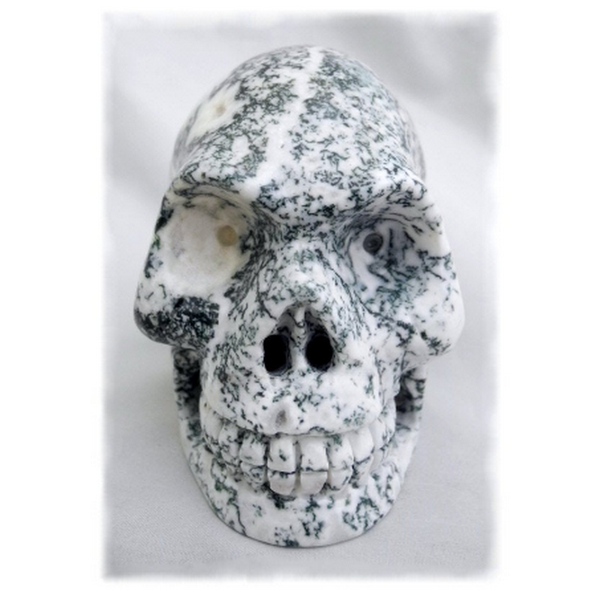 Raven's Classic Carved Moss Agate Vugs Crystal Skull