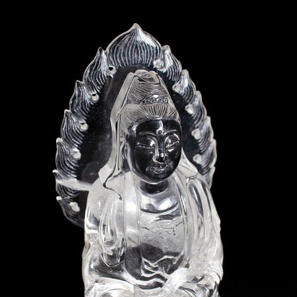 Raven's Clear Russian Quartz Carved Crystal Quan Yin Guan Yin