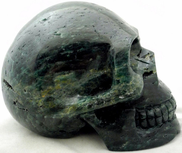 Raven's Carved Gigantic Chatoyant Green Apatite Crystal Skull