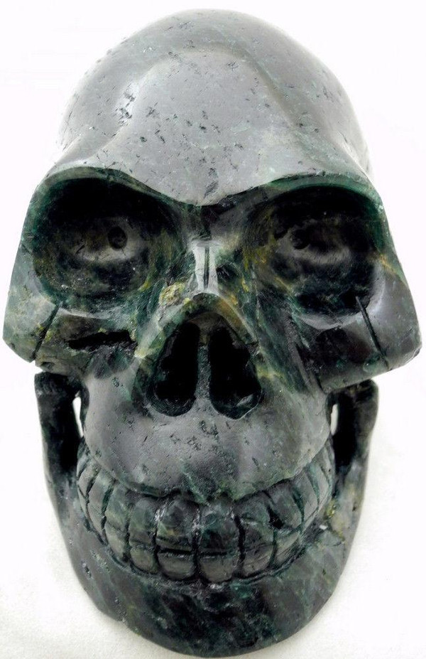 Raven's Carved Gigantic Chatoyant Green Apatite Crystal Skull