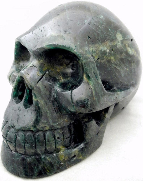Raven's Carved Gigantic Chatoyant Green Apatite Crystal Skull