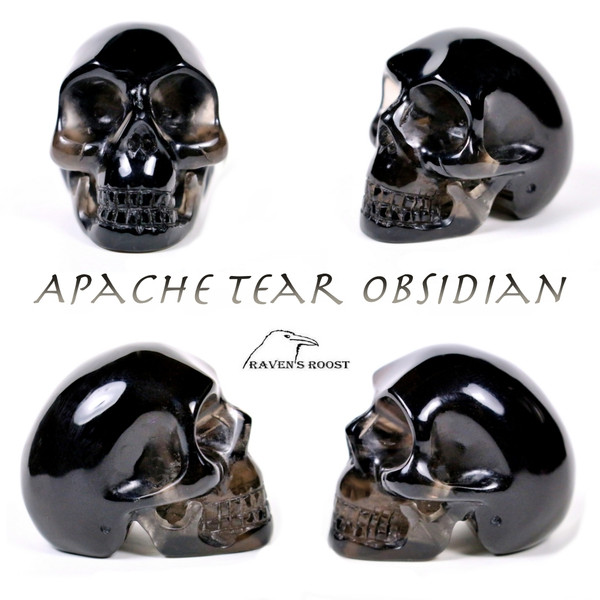 Raven's Apache Tear Obsidian Crystal Skull 1.5" 37mm
