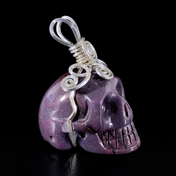 Sugilite Crystal Skull Pendant Sterling Silver Wire Wrapped
