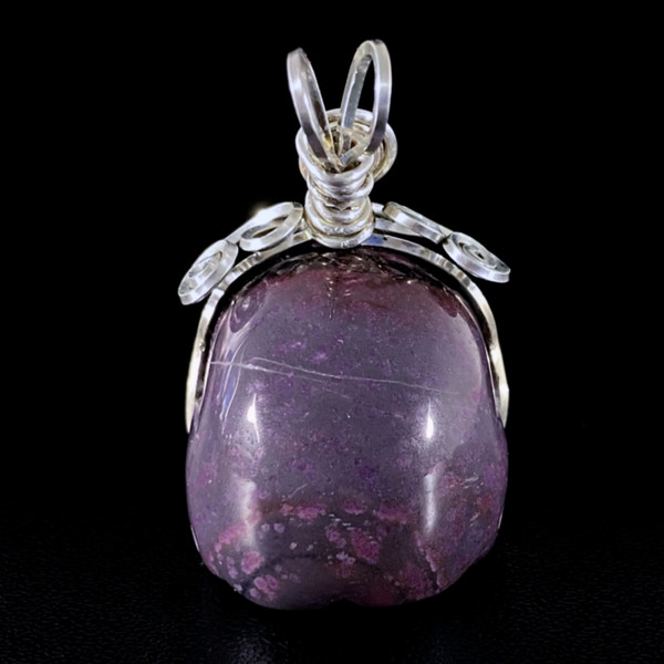 Sugilite Crystal Skull Pendant Sterling Silver Wire Wrapped