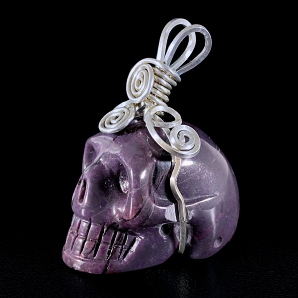 Sugilite Crystal Skull Pendant Sterling Silver Wire Wrapped