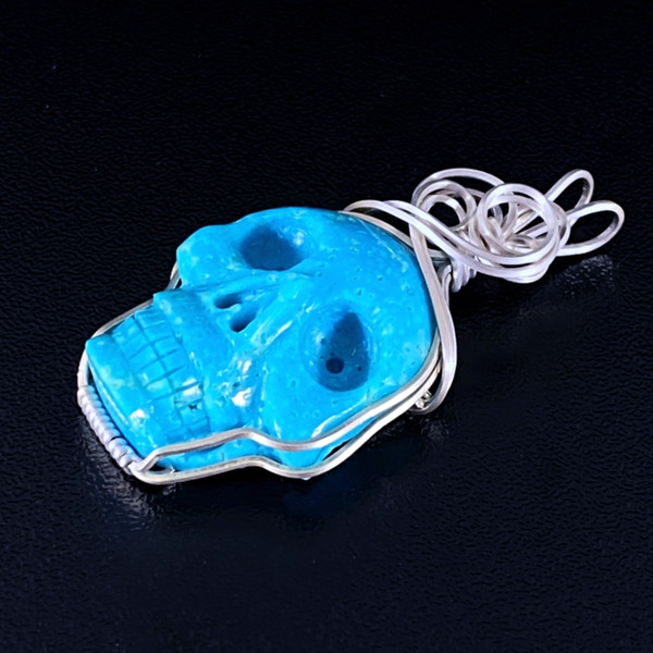 Raven's Turquoise Crystal Skull Sterling Silver Wire Wrapped
