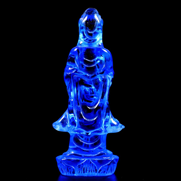 Siberian Blue Quartz Crystal Guan Yin Carving Statue