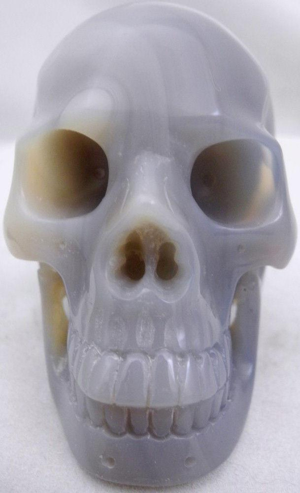 Raven's Carved Blue Agate Crystal Skull with Druzzy Vug