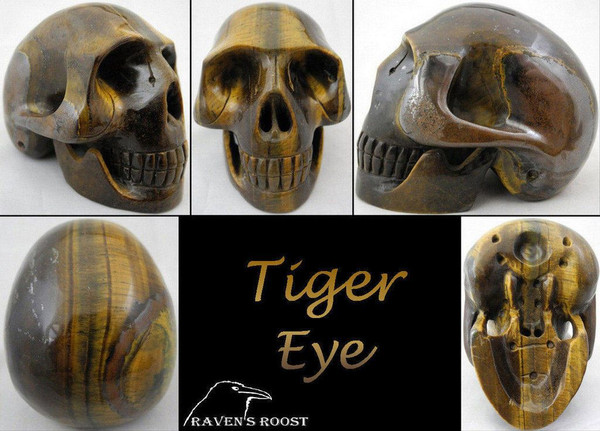 Raven's Carved Classic Style Tigereye Crystal Skull 1