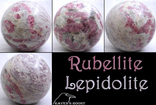 Raven's Purple Lepidolite Red Rubellite Crystal Sphere