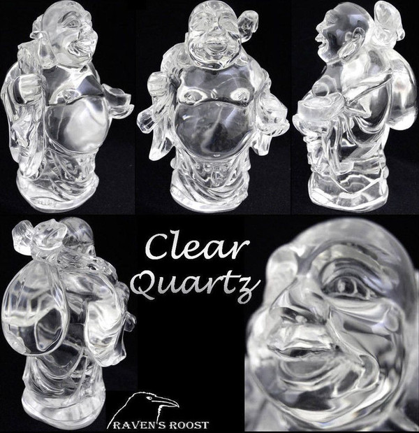 Raven's Carved Russian Quartz Crystal Buddha 99% Flawless
