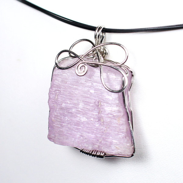 Kunzite Crystal Sterling Silver Wire Wrap Necklace Pendant