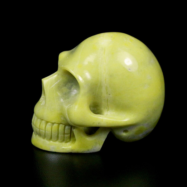 Raven's Classic Style Carved "Lemon Jade" Serpentine Crystal Skull
