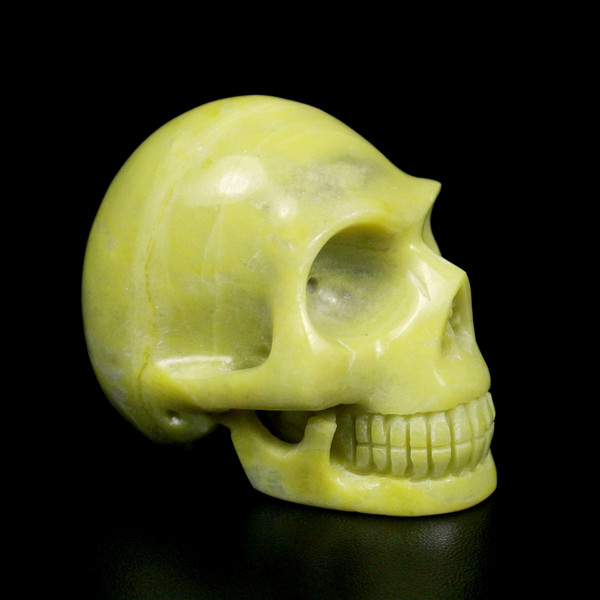 Raven's Classic Style Carved "Lemon Jade" Serpentine Crystal Skull