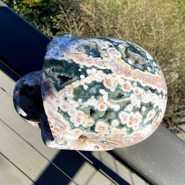 Raven's Carved AAA Gigantic Ocean Jasper Crystal Skull