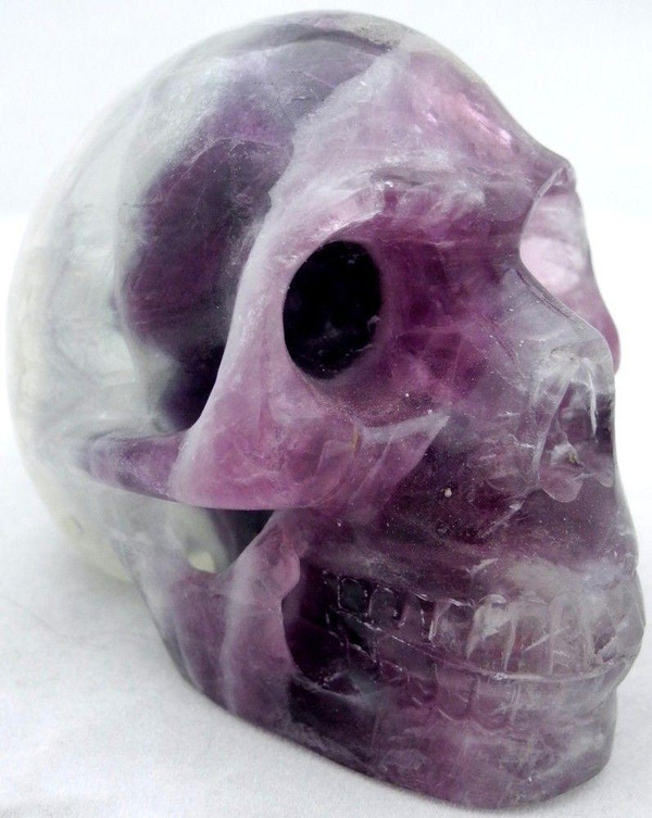 Raven's Beautiful Carved Banded Fluorite Crystal Skull