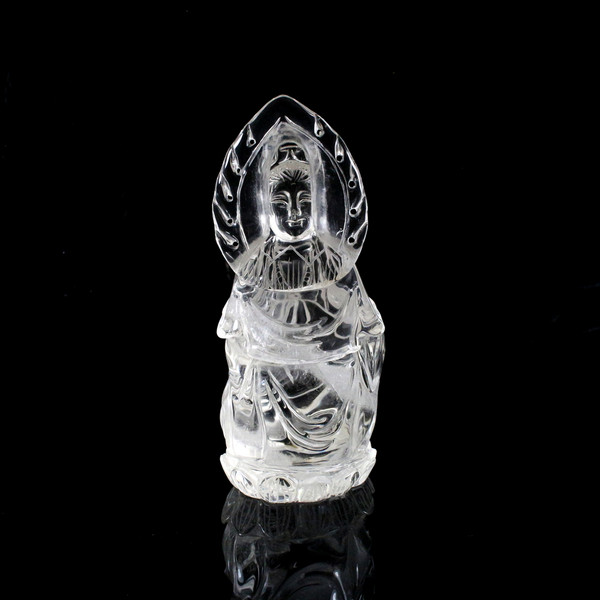 Optical Clear Quartz Crystal Quan Yin Gemstone Carving