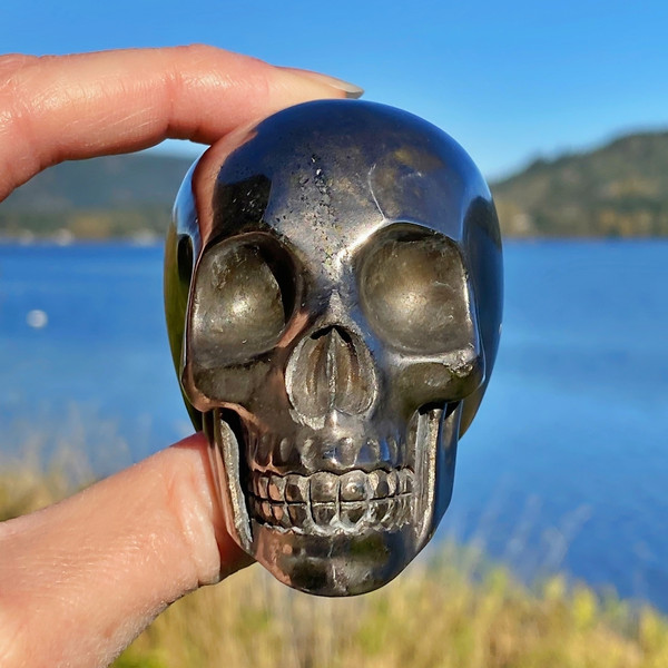 Raven's Pyrite Crystal Skull Dark Heavy Metal Fool's Gold