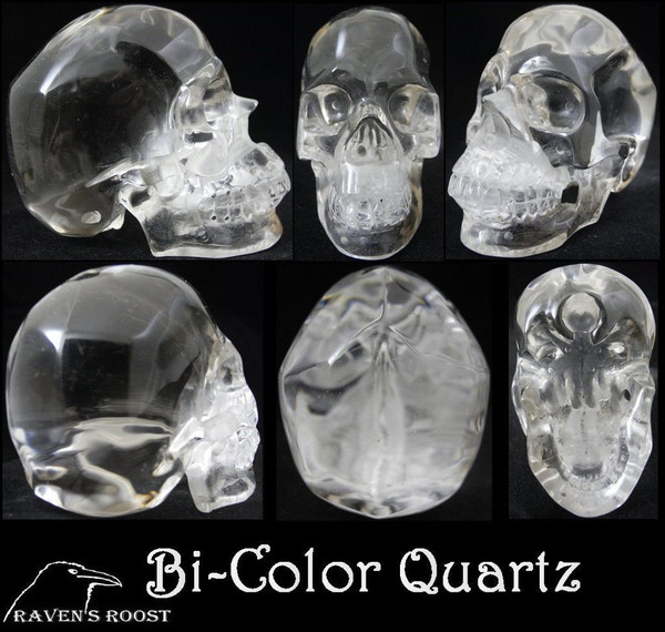Raven's 99.9% Flawless Premium Style Bi-Color  Smokey/Clear  Quartz  Crystal Skull