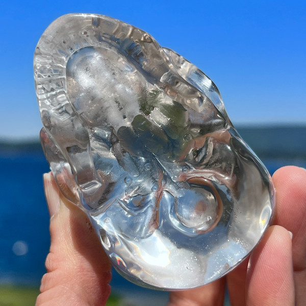 Raven's 99.9% Flawless Premium Style Bi-Color  Smokey/Clear  Quartz  Crystal Skull