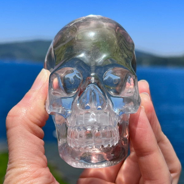 Raven's 99.9% Flawless Premium Style Bi-Color  Smokey/Clear  Quartz  Crystal Skull