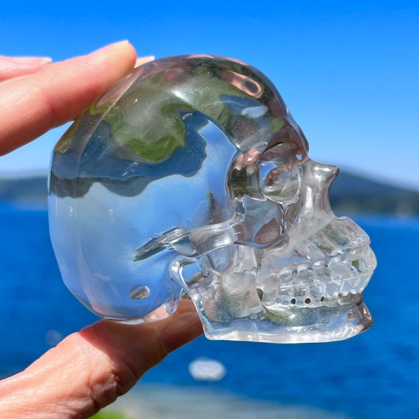 Raven's 99.9% Flawless Premium Style Bi-Color  Smokey/Clear  Quartz  Crystal Skull