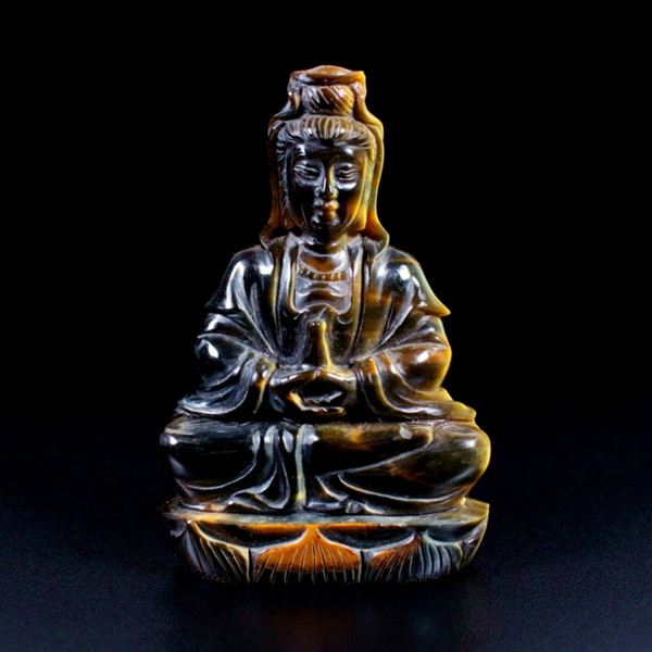 Blue Hawkseye Gold Tigers Eye Crystal Quan Yin Guan Yin