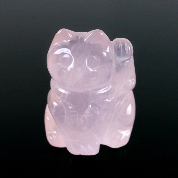 Gem Rose Quartz Lucky Cats Carving Maneki Neko