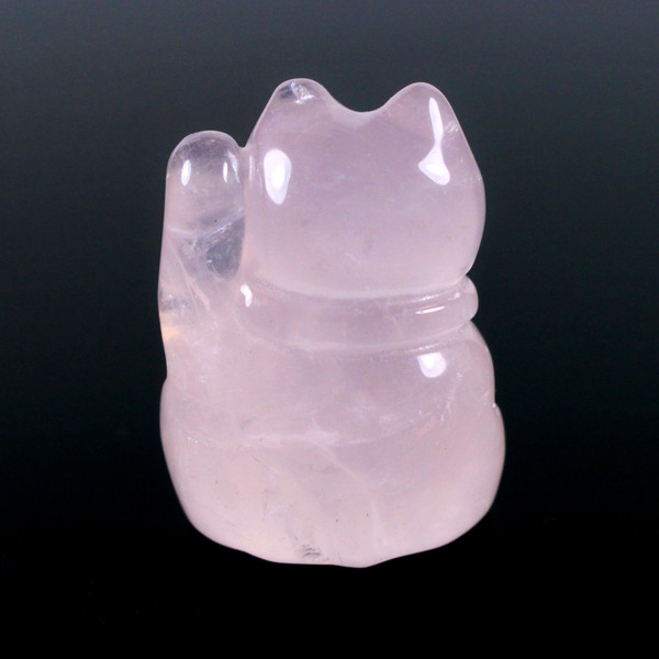 Gem Rose Quartz Lucky Cats Carving Maneki Neko