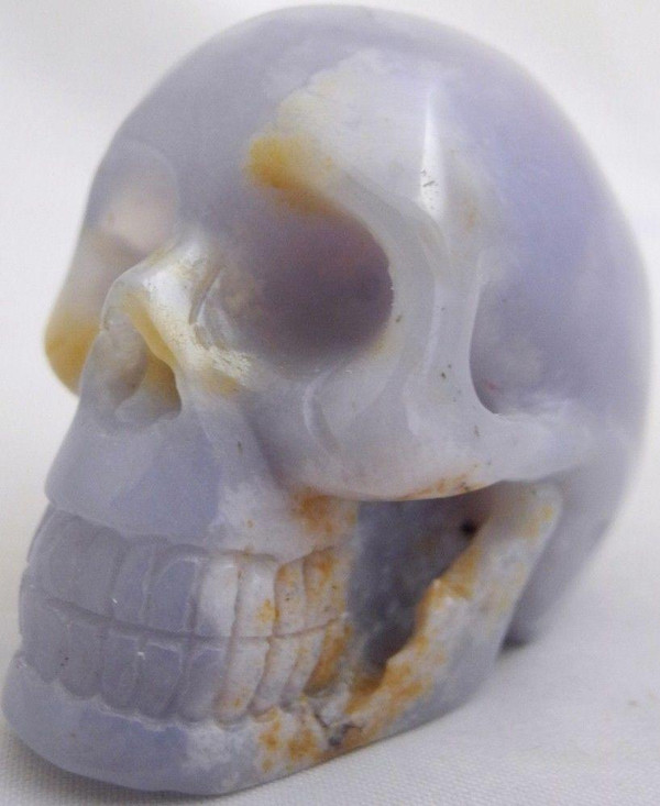 Raven's Carved Blue Chalcedony Crystal Skull