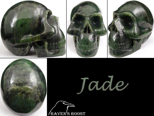 Raven's Carved Large Jade Crystal Skull