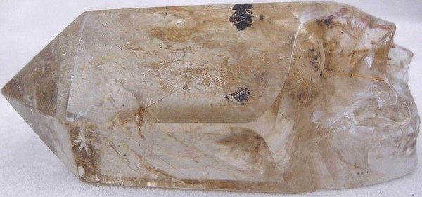 Raven's Bronze Needles and Rainbows Rutilated Quartz Crystal Skull Wand