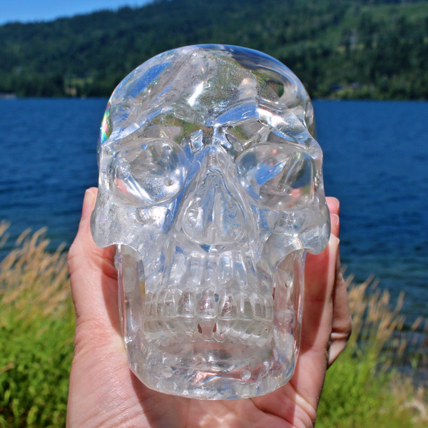 Raven's Premium Style Ultra Clear Rainbow Quartz Crystal Skull