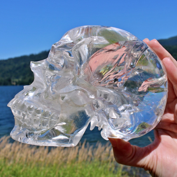 Raven's Premium Style Ultra Clear Rainbow Quartz Crystal Skull